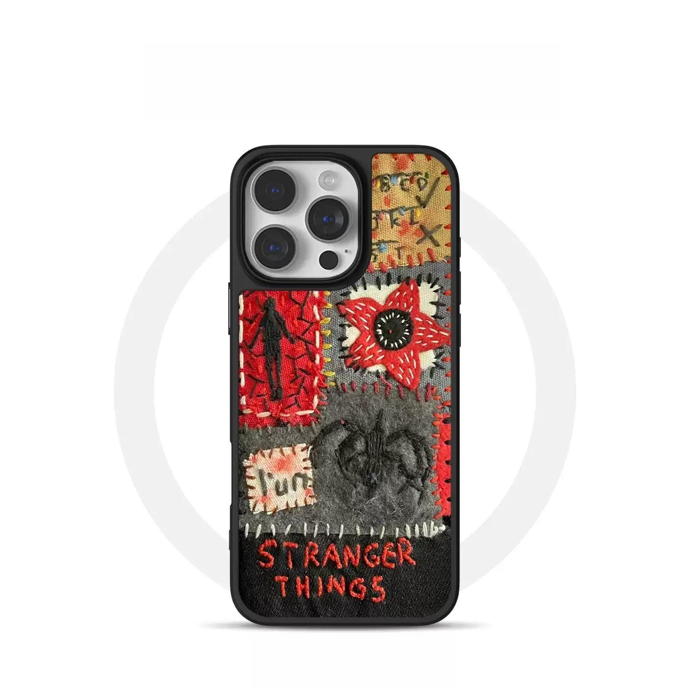 Stranger Things Demogorgon Graffiti Electroplated Silver Carbon Fiber Phone Case, Magnetic Shockproof Protective Cover Compatible with iPhone 17 Pro Max, Cool Monster Design Armor Case for Fans