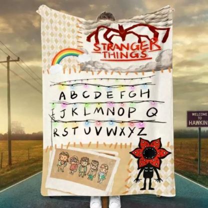 [Stranger Things] Upside Down Flannel Blanket Cartoon Alphabet Design Cozy Soft Throw for Fans