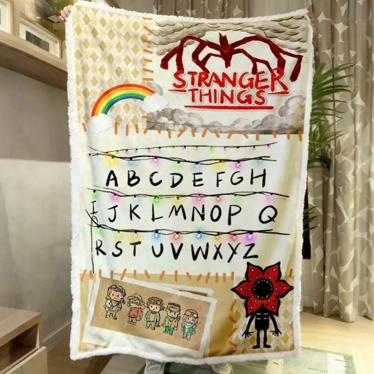 [Stranger Things] Upside Down Flannel Blanket Cartoon Alphabet Design Cozy Soft Throw for Fans