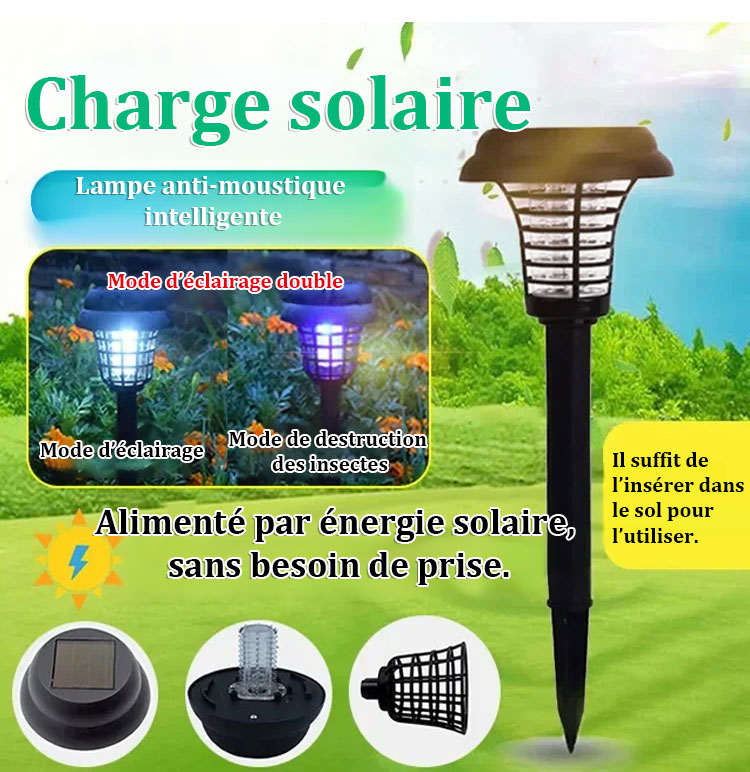 Lampe de pelouse solaire 2-en-1 : éclairage et anti-moustiques