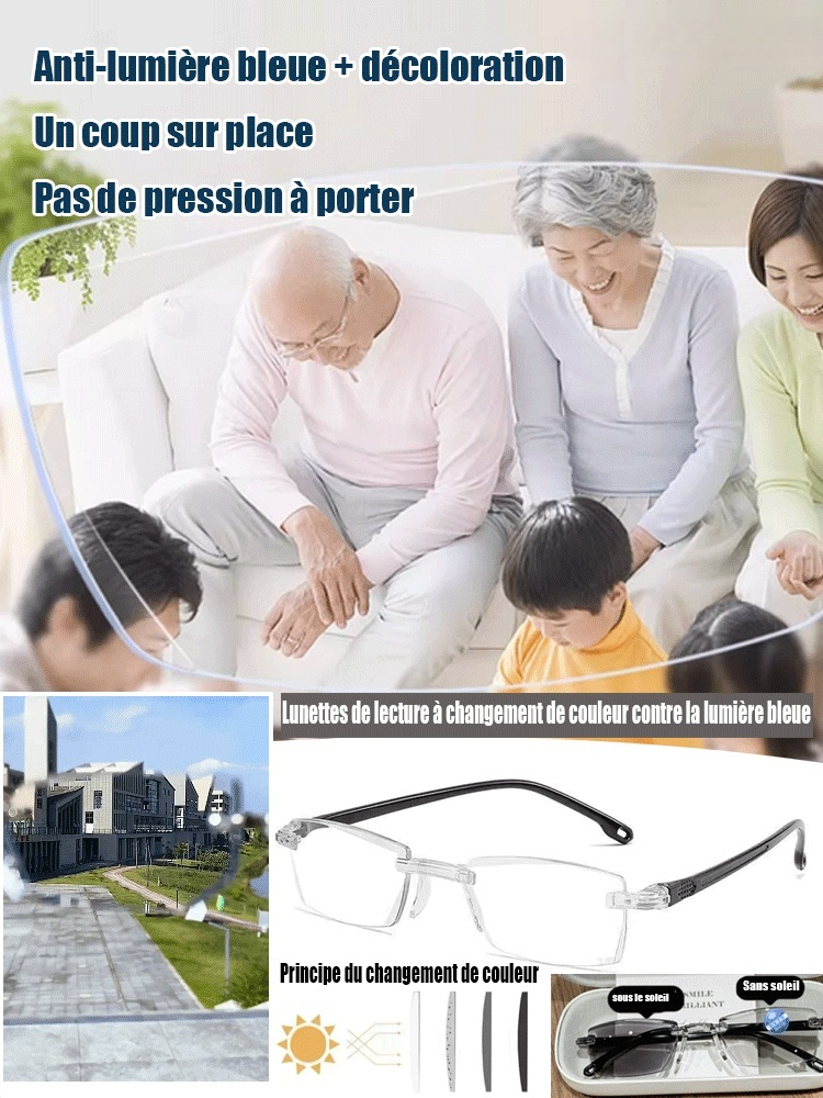 Lunettes de lecture anti-lumière bleue à couleurs changeantes
