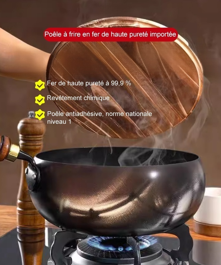 Poêle saine sans revêtement : poêle antiadhésive en fer pur.
