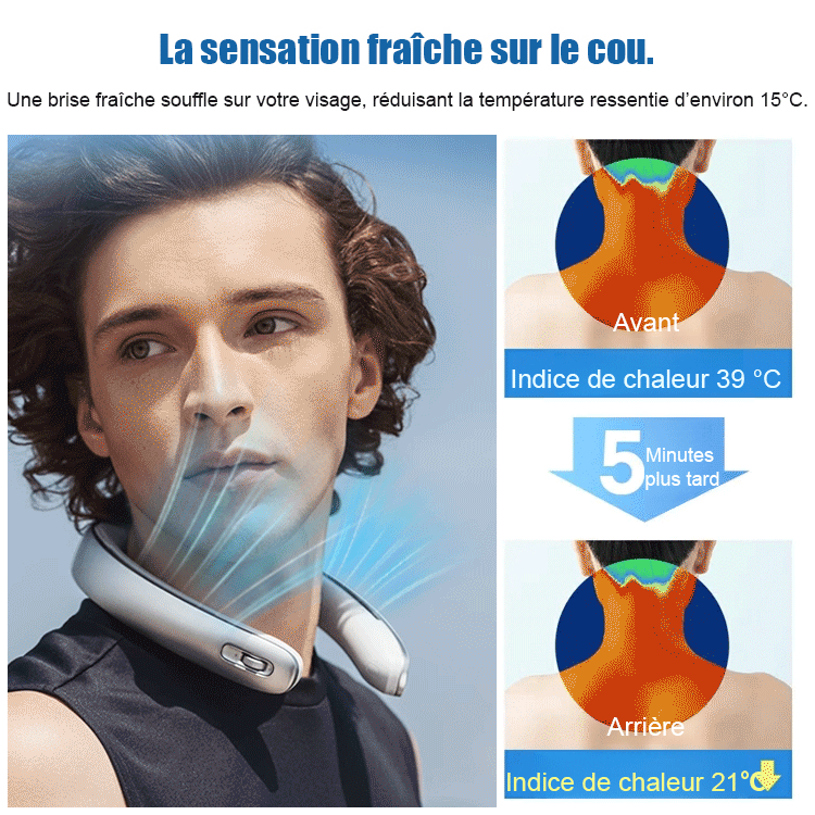 Ventilateur de cou avec refroidissement de 16° en 1 seconde 