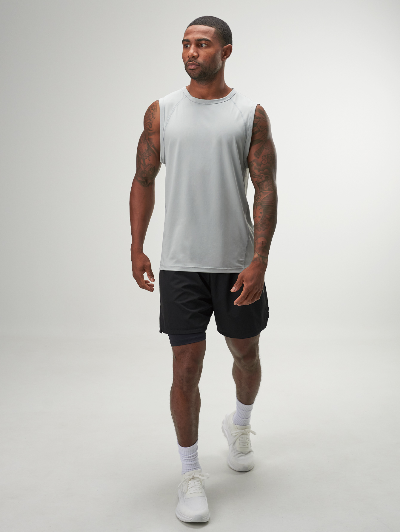ARC Activewear Performance Cuttoff Tank Cap Sleeve Top T Shirt Gym Workout