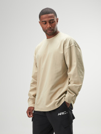 ARC Men's Dropped Shoulder Round Neck Loose Casual Versatile Long Sleeve Apricot Top