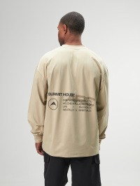 ARC Men's Dropped Shoulder Round Neck Loose Casual Versatile Long Sleeve Apricot Top