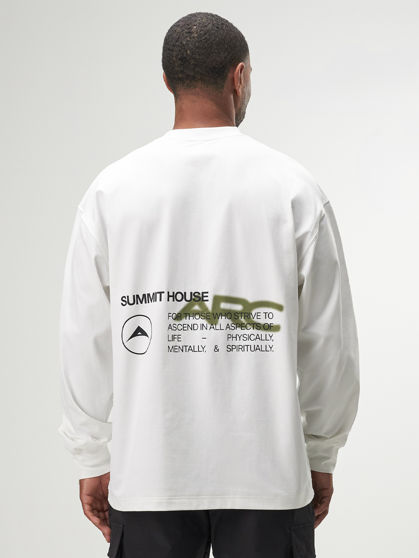 ARC Men's Dropped Shoulder Round Neck Loose Casual Versatile Long Sleeve Top, White