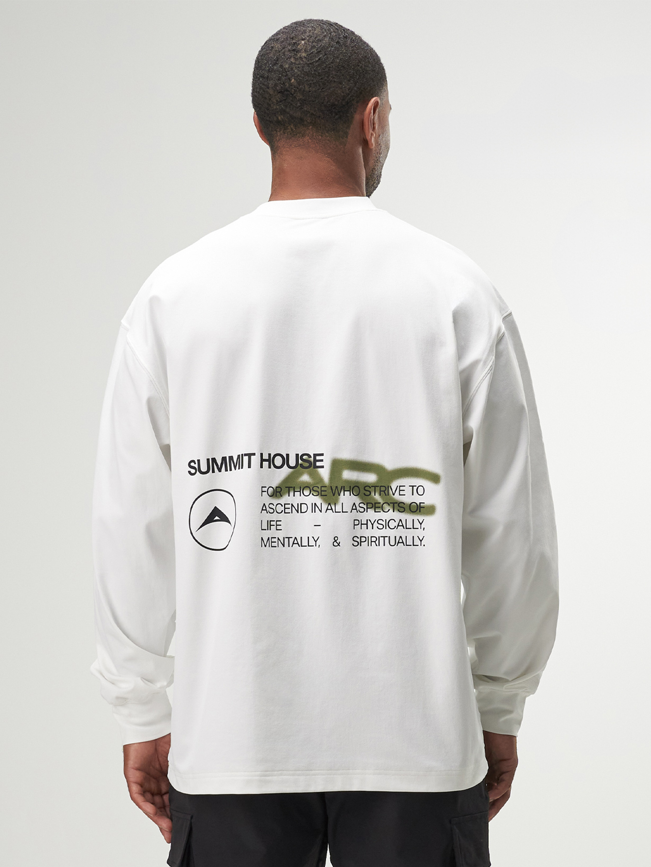 ARC Men's Dropped Shoulder Round Neck Loose Casual Versatile Long Sleeve Top, White