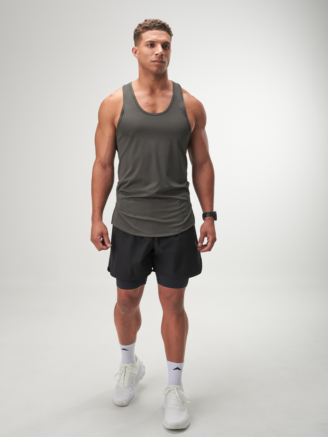 ARC Men's Slogan Letter Print Dark Grey Casual Fitness Workout Tank Top