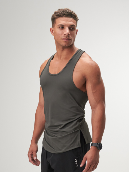 ARC Men's Slogan Letter Print Dark Grey Casual Fitness Workout Tank Top