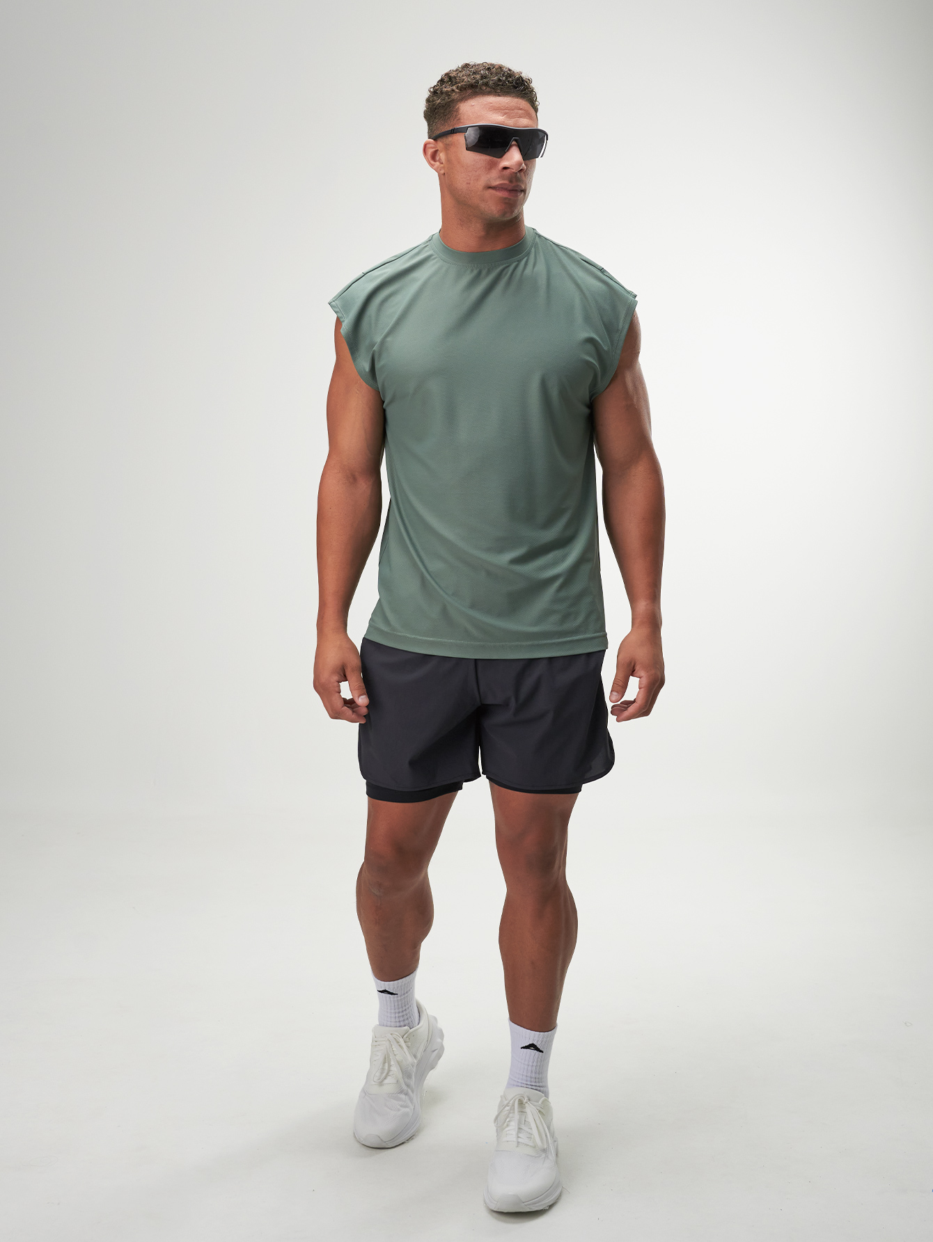 ARC Activewear Performance Cuttoff Tank Cap Sleeve Top T Shirt Gym Workout Muscle Tank