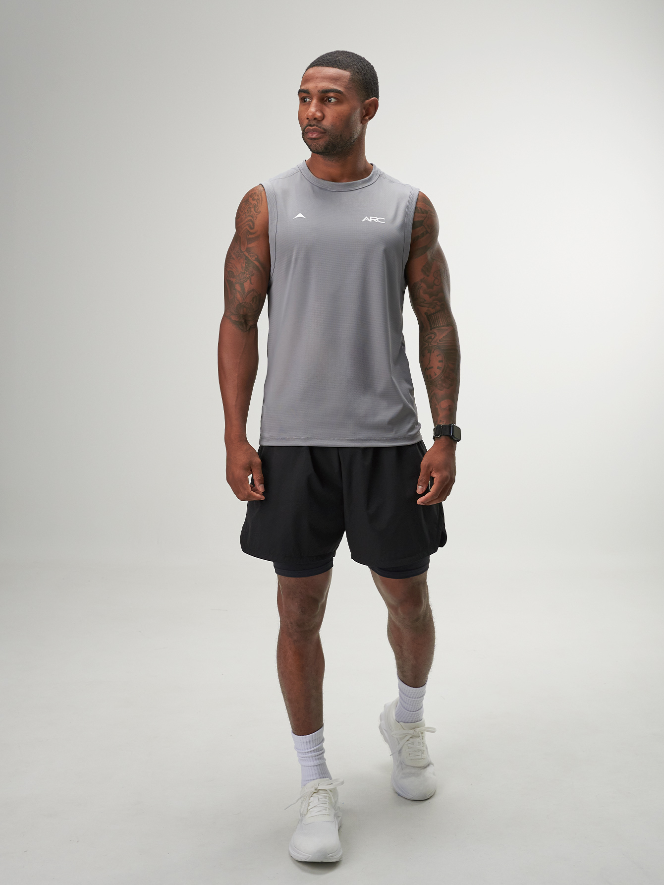 ARC Activewear Performance Cuttoff Tank Cap Sleeve Top T Shirt Gym Workout Muscle Tank