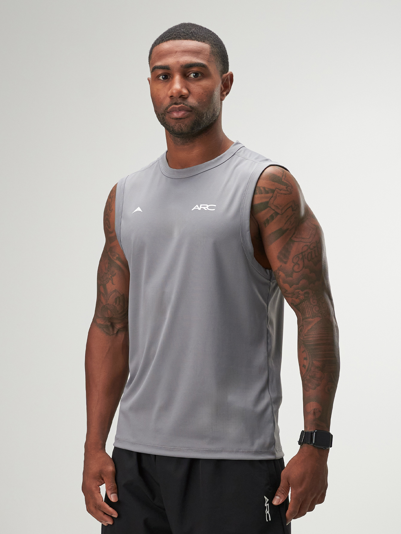 ARC Activewear Performance Cuttoff Tank Cap Sleeve Top T Shirt Gym Workout Muscle Tank