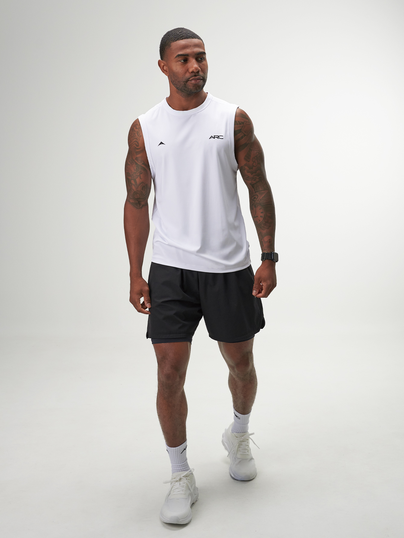 ARC Activewear Performance Cuttoff Tank Cap Sleeve Top T Shirt Gym Workout Muscle Tank