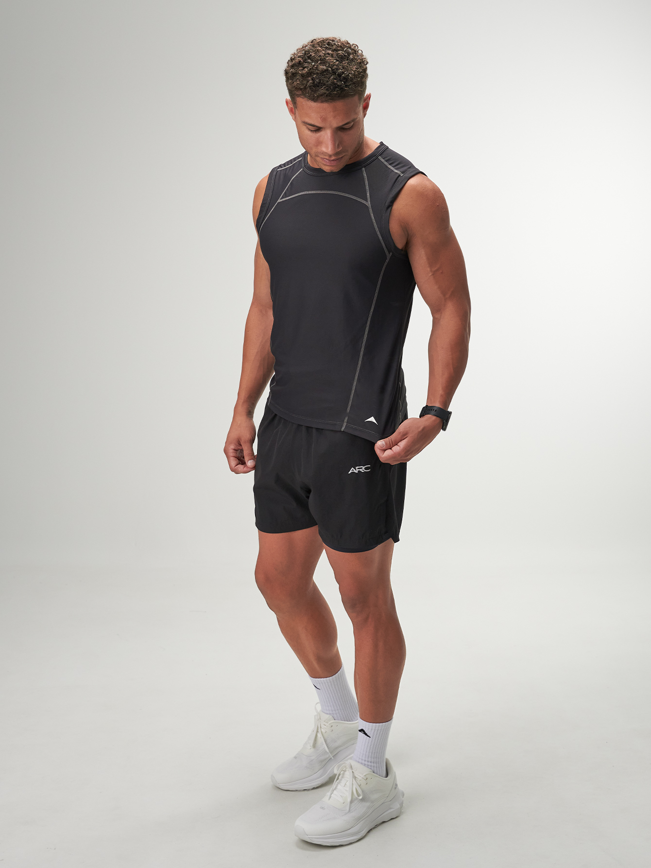 ARC Activewear Performance Cuttoff Tank Cap Sleeve Top T Shirt Gym Workout Muscle Tank