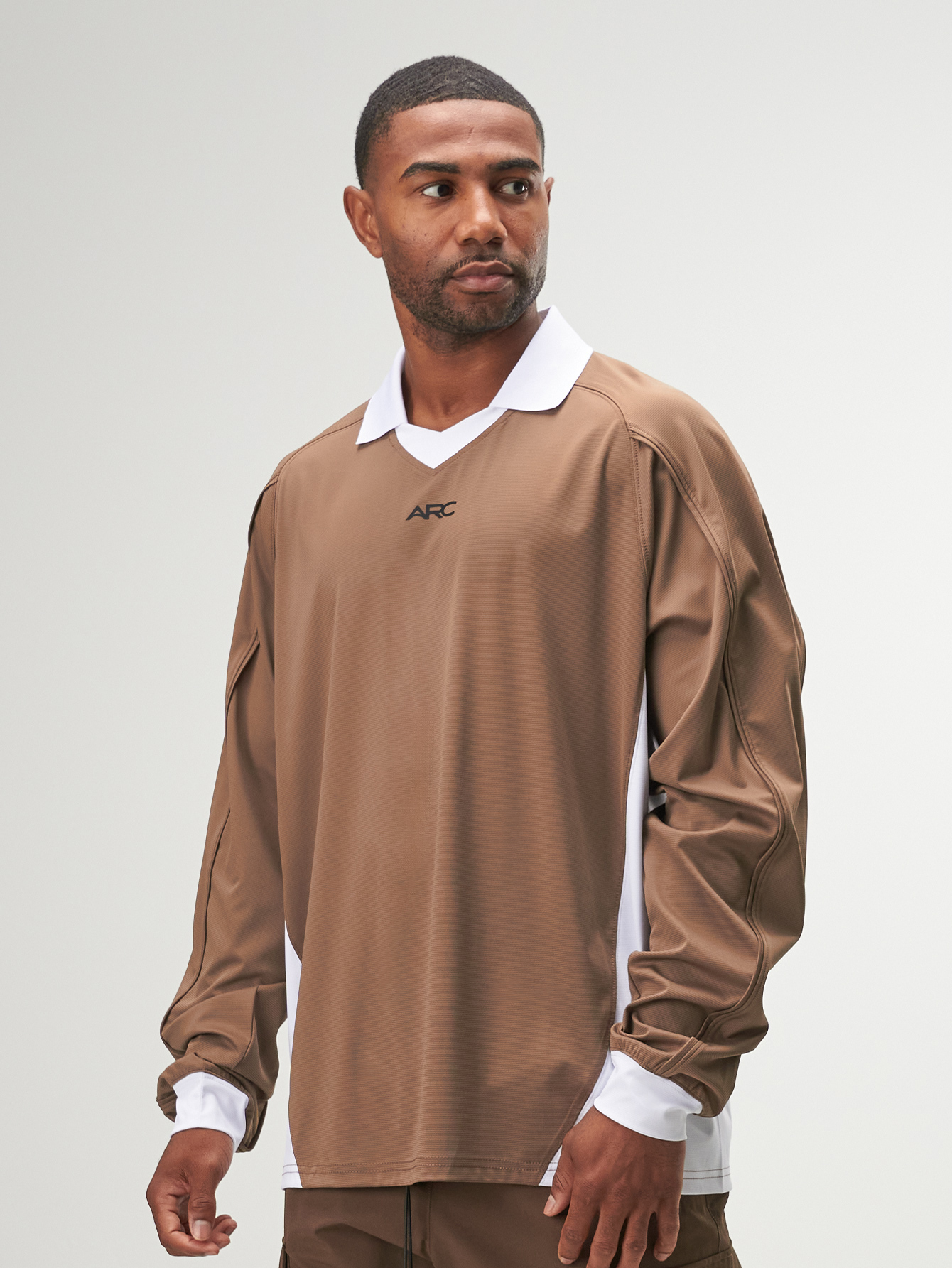 ARC Activewear Men Oversized Long Sleeve T Shirt Performance Top Gym Workout Jersey Polo, Fall