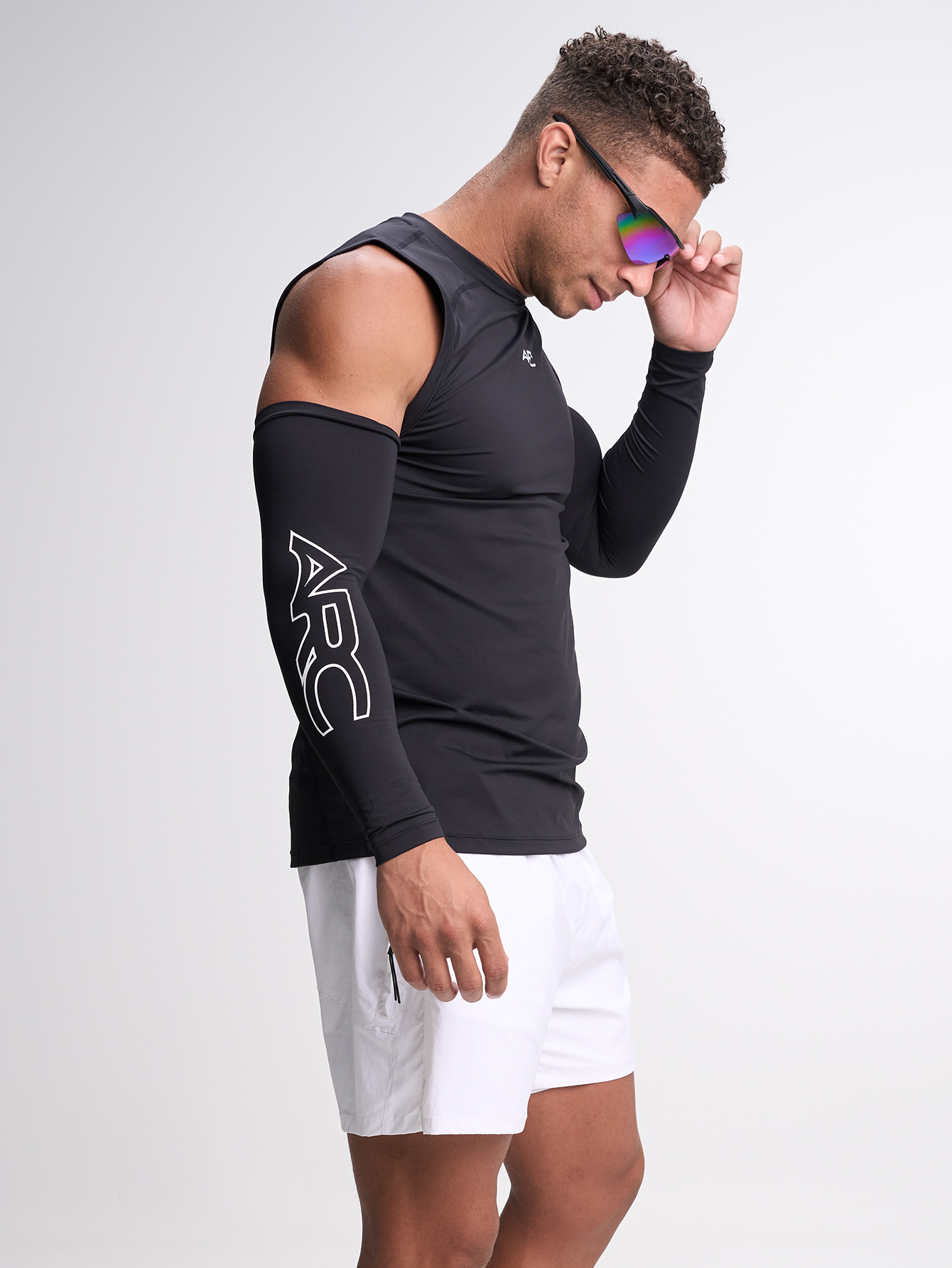 Men's Letter Print Round Neck Sports Tank Top With Arm Sleeves