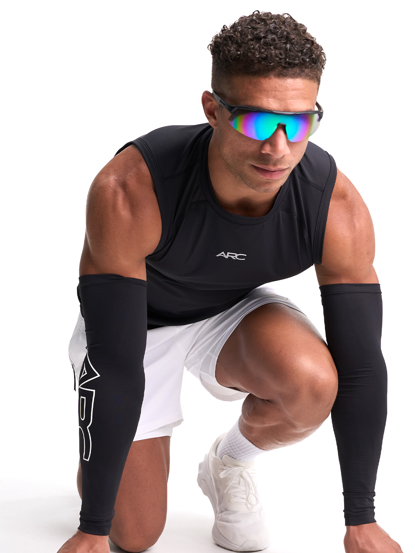 Men's Letter Print Round Neck Sports Tank Top With Arm Sleeves