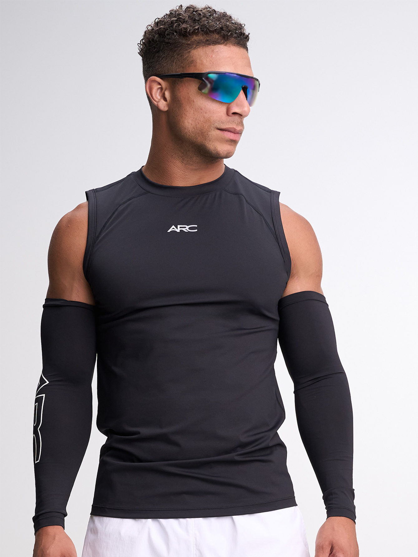 Men's Letter Print Round Neck Sports Tank Top With Arm Sleeves