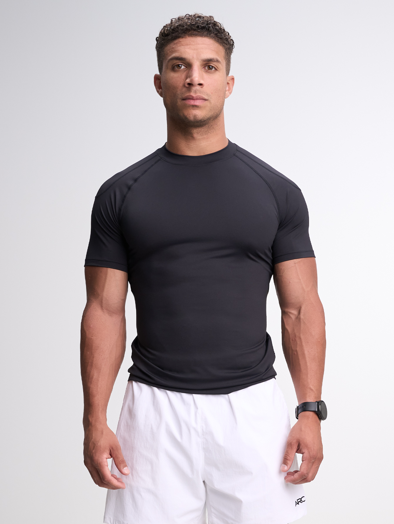 Men's Black Round Neck Raglan Short Sleeve Casual Fitness Workout T-Shirt