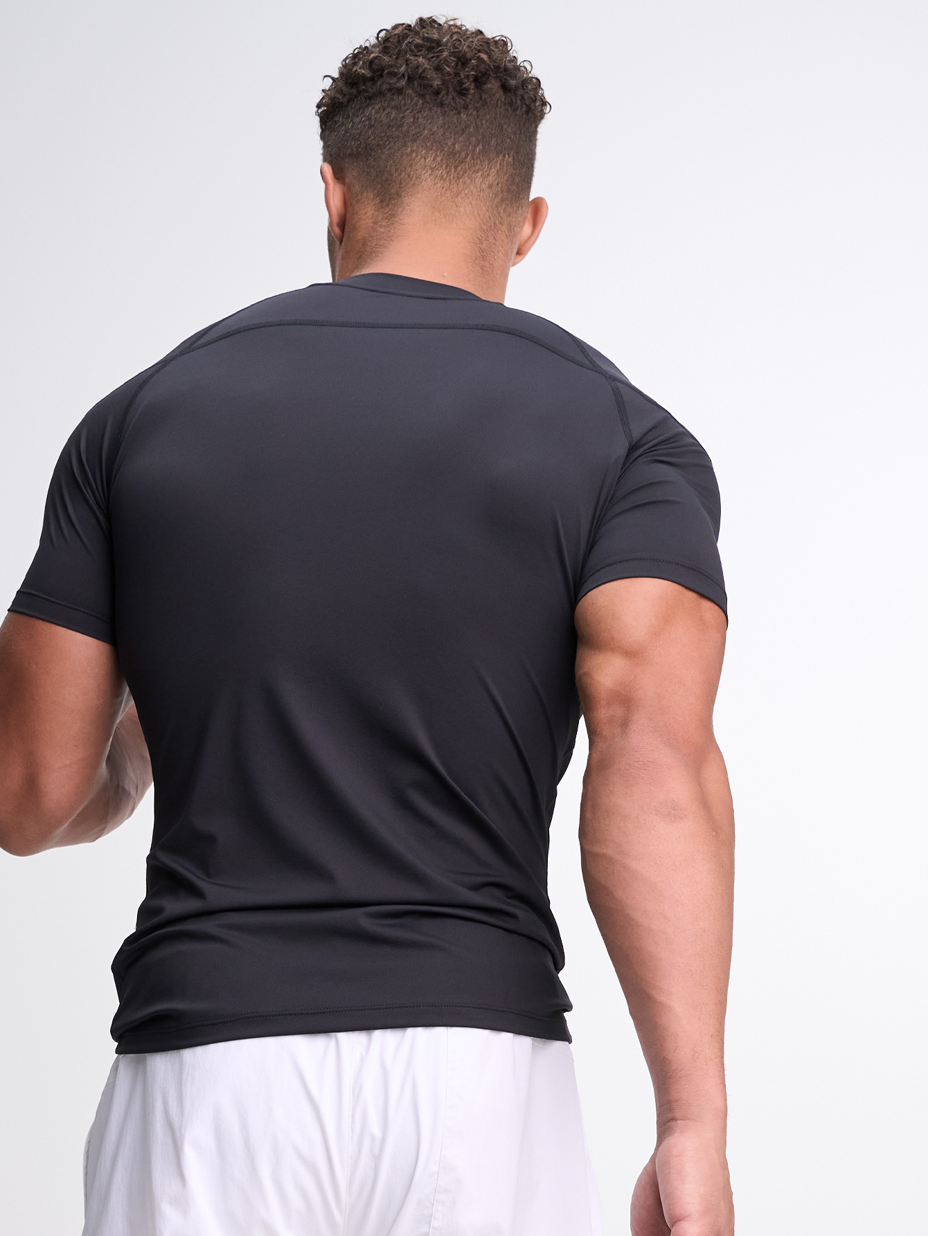 Men's Black Round Neck Raglan Short Sleeve Casual Fitness Workout T-Shirt