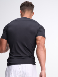 Men's Black Round Neck Raglan Short Sleeve Casual Fitness Workout T-Shirt