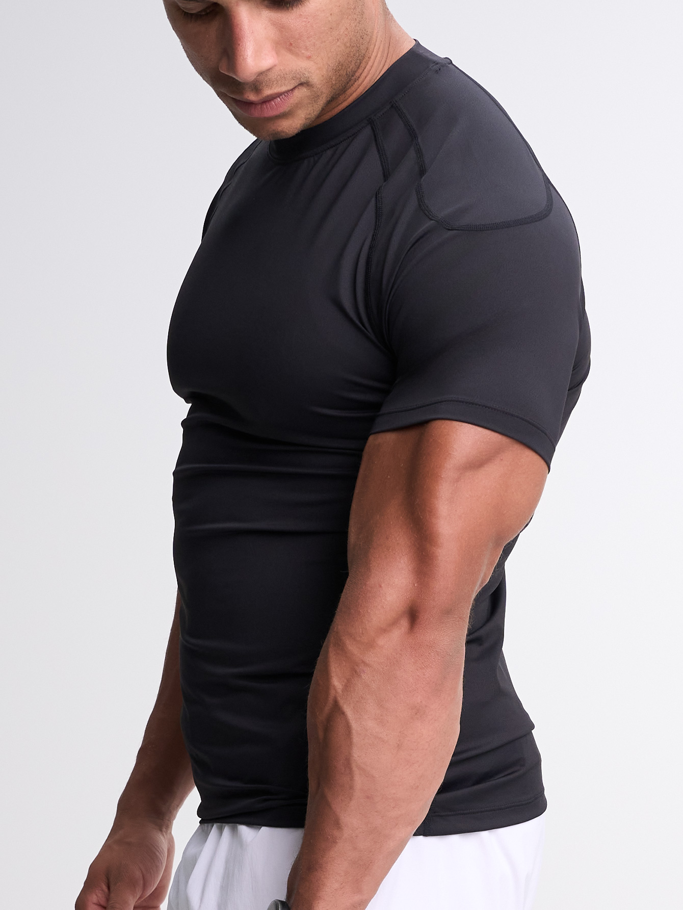 Men's Black Round Neck Raglan Short Sleeve Casual Fitness Workout T-Shirt