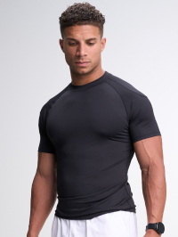 Men's Black Round Neck Raglan Short Sleeve Casual Fitness Workout T-Shirt