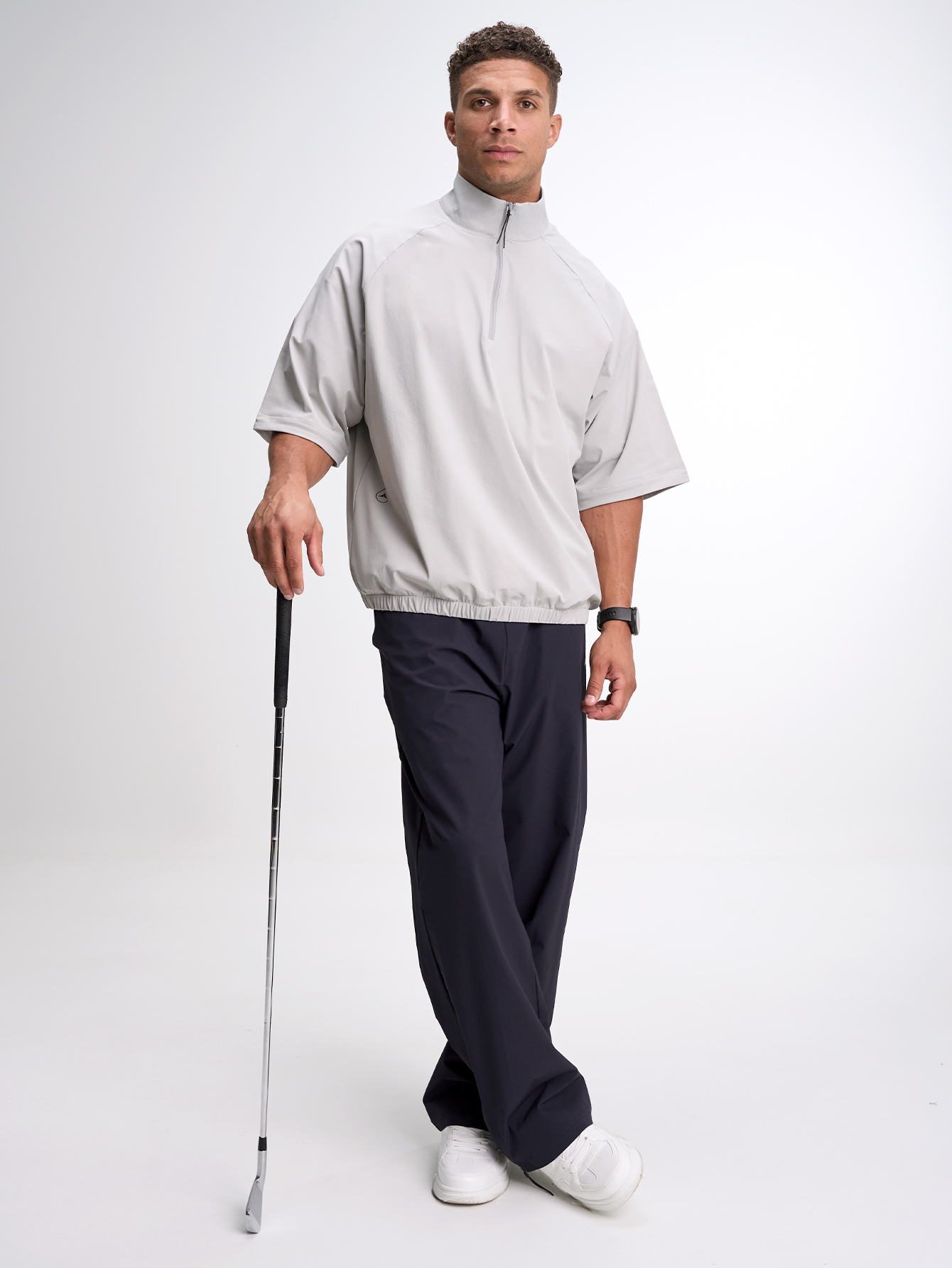 Men's Solid Color Raglan Short Sleeve Zip-Up Half Placket Casual Shirt