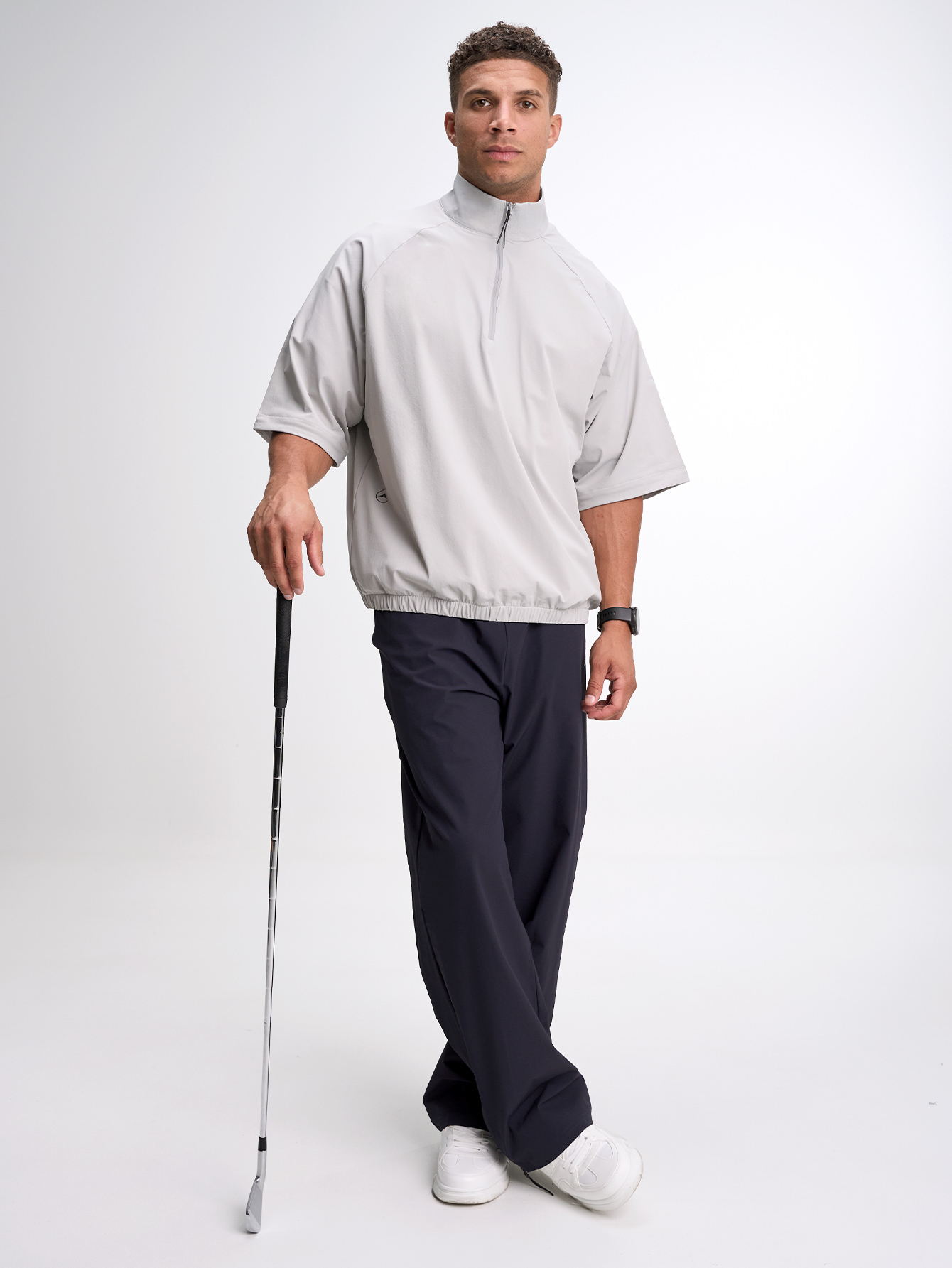 Men's Solid Color Raglan Short Sleeve Zip-Up Half Placket Casual Shirt