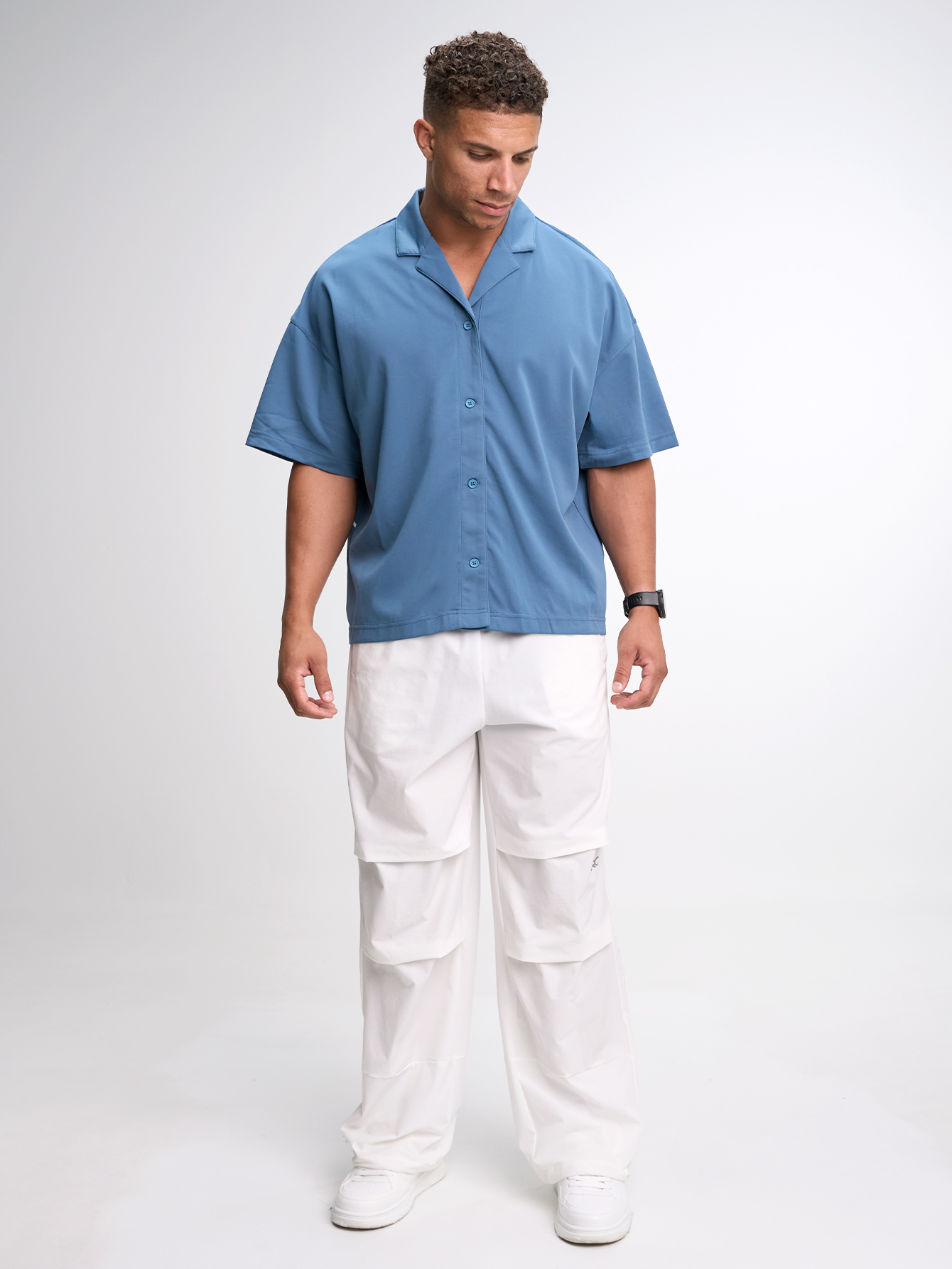 Men's Casual Versatile Letter Print Oversized Sports T-Shirt Button Down