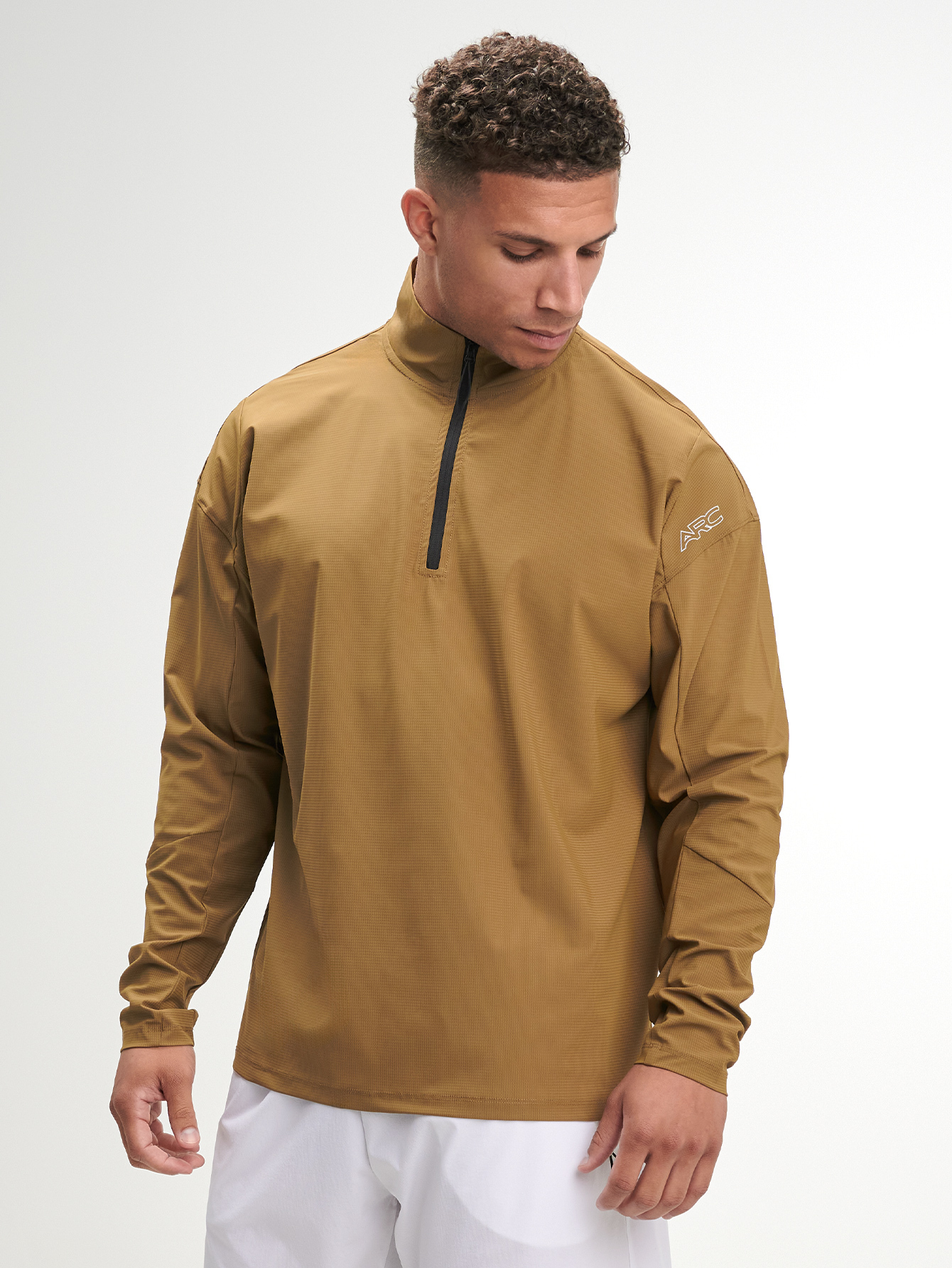 ARC1117-BRN-Men Letter Print Long Sleeve Outdoor T-Shirt