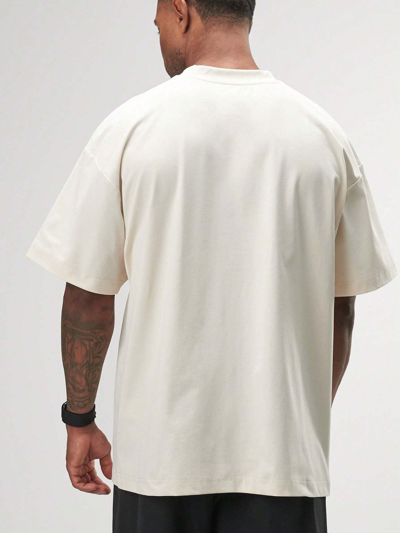 Men's Letter Print Round Neck Short Sleeve Casual Versatile T-Shirt, Summer