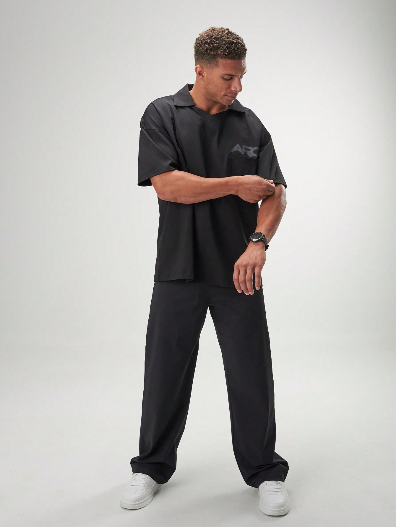 ARC Activewear Oversized Long Sleeve T Shirt Performance Top Gym Workout Jersey Polo