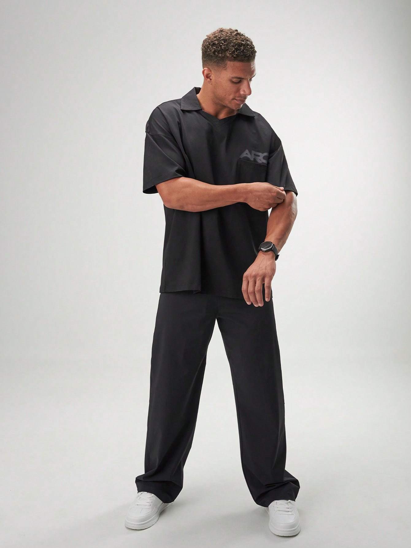 ARC Activewear Oversized Long Sleeve T Shirt Performance Top Gym Workout Jersey Polo