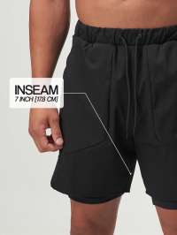 Men's Letter Print Drawstring Waist Double Layer Loose Fit Sports Shorts