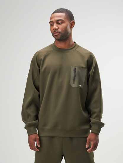 Arc Men'S Solid Color Crew Neck Raglan Sleeve Loose Casual Pullover Comfortable Sweatshirt With Zip Pocket, Autumn, Great Gift For Husband Or Boyfriend