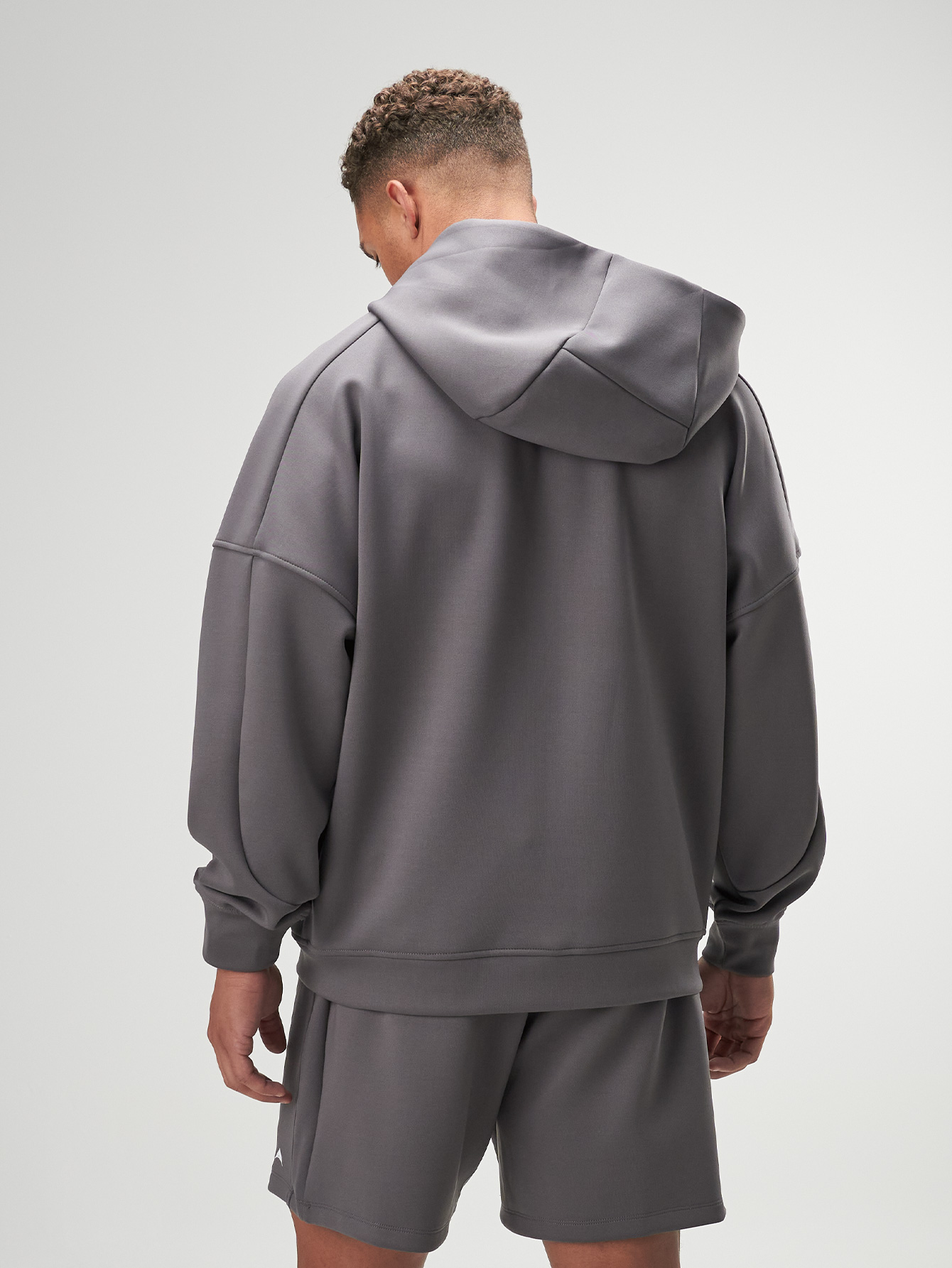 Men's Casual Gray Drop Shoulder Long Sleeve Zip Front Pocket Hoodie Sweatshirt, Autumn