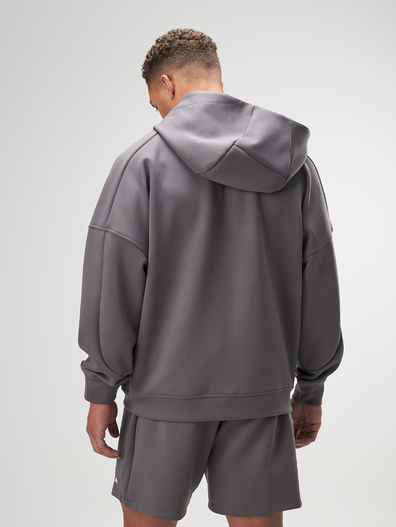 Men's Casual Gray Drop Shoulder Long Sleeve Zip Front Pocket Hoodie Sweatshirt, Autumn