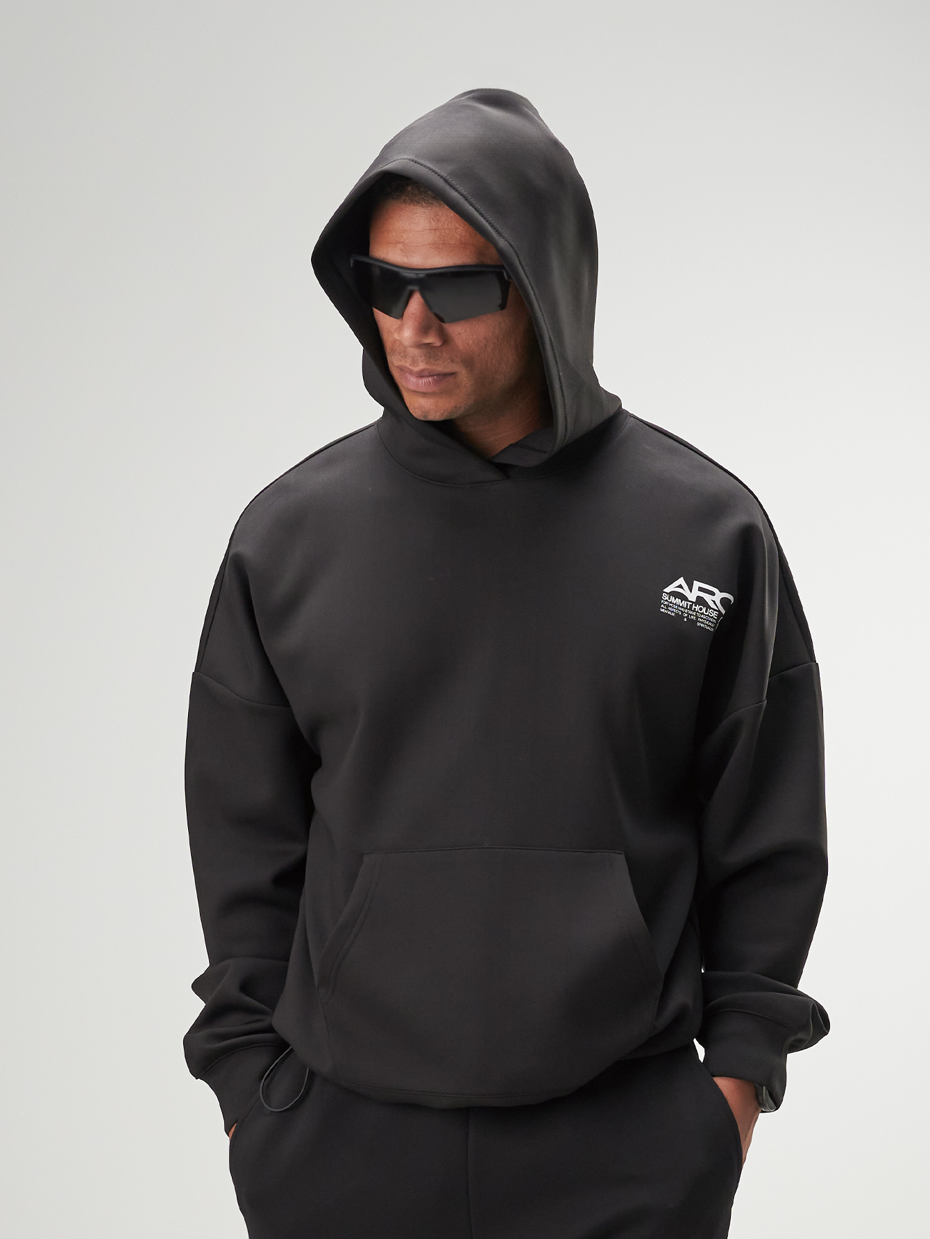 ARC Men's Casual Versatile Letter Print Hoodie Sweatshirt, Black