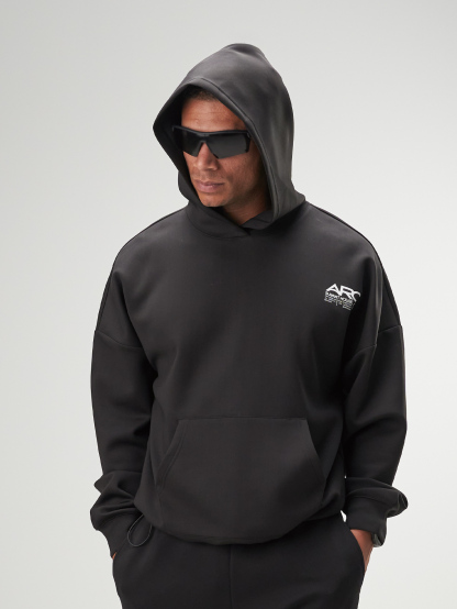 ARC Men's Casual Versatile Letter Print Hoodie Sweatshirt, Black
