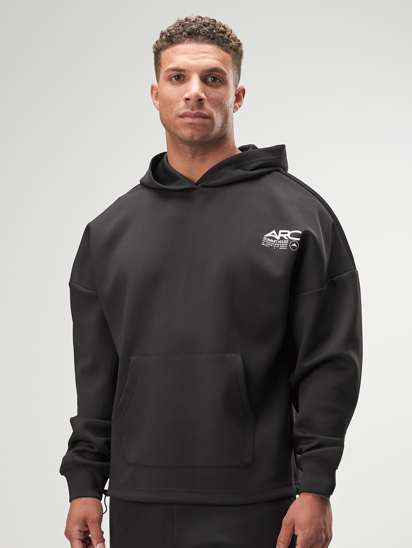 ARC Men's Casual Versatile Letter Print Hoodie Sweatshirt, Black