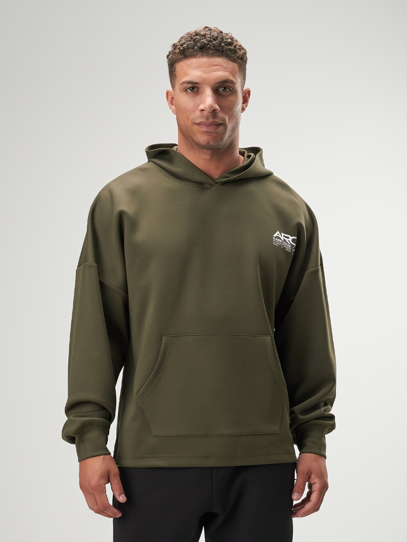 Men's Olive Green Slogan Print Drop Shoulder Long Sleeve Casual Hoodie, Autumn