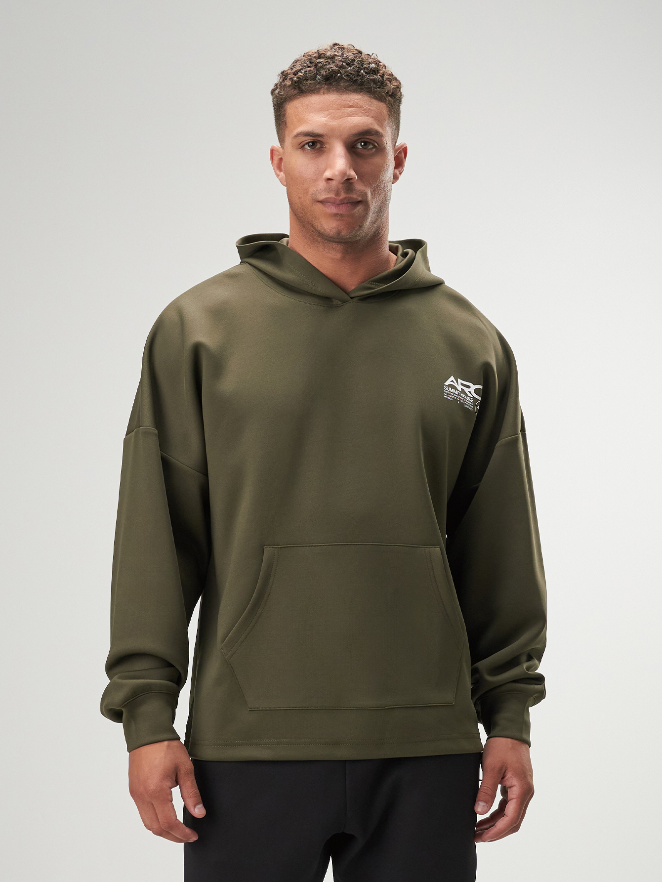 Men's Olive Green Slogan Print Drop Shoulder Long Sleeve Casual Hoodie, Autumn