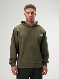 Men's Olive Green Slogan Print Drop Shoulder Long Sleeve Casual Hoodie, Autumn