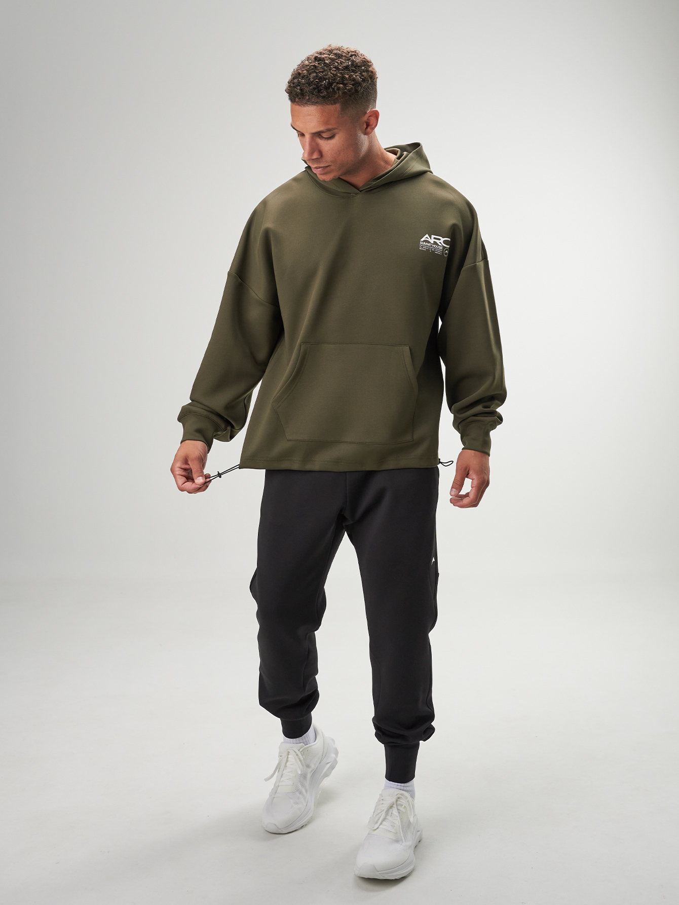 Men's Olive Green Slogan Print Drop Shoulder Long Sleeve Casual Hoodie, Autumn