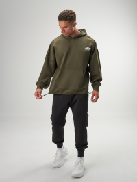 Men's Olive Green Slogan Print Drop Shoulder Long Sleeve Casual Hoodie, Autumn