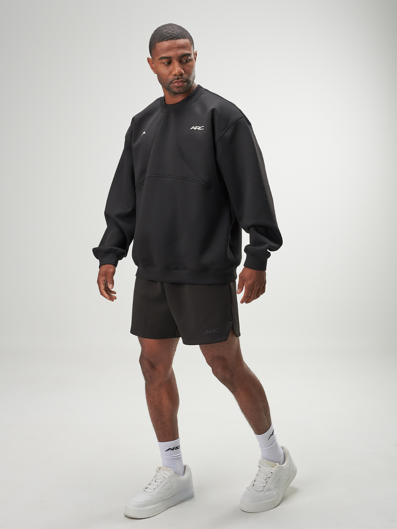 ARC Activewear Oversized Crewneck Performance Top Gym Workout Jacket Pullover Sweatshirt