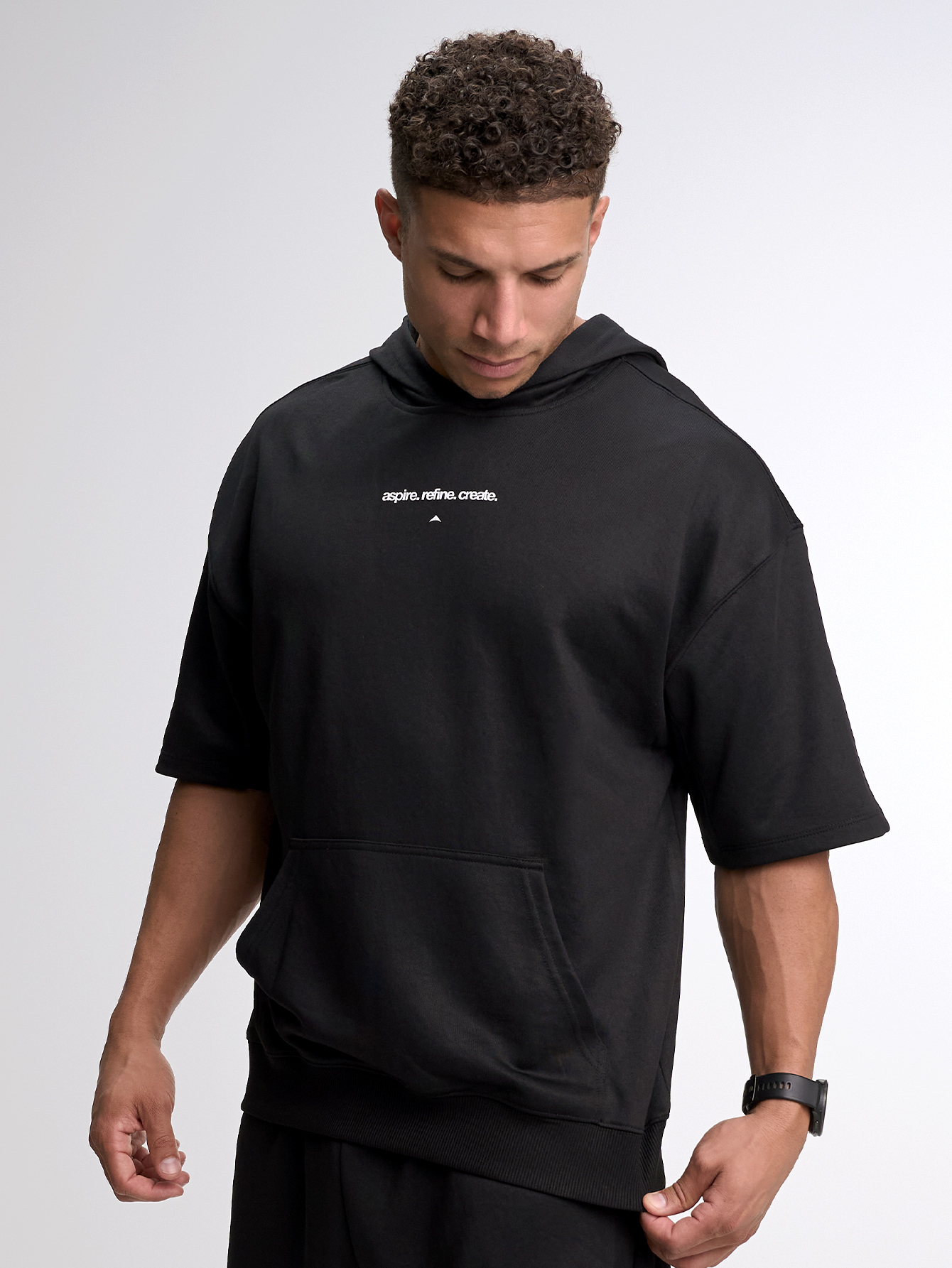 ARC Activewear Short Sleeve Oversized Hoodie Performance Top Gym Workout Jacket Pullover