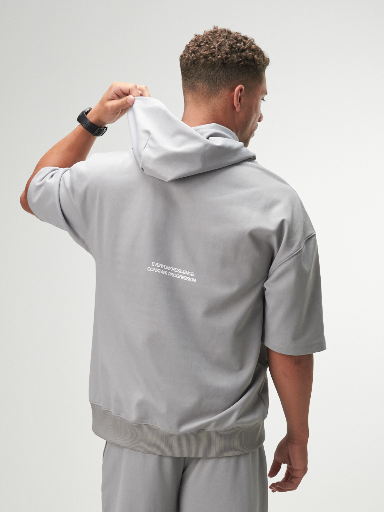 Men's Letter Print Loose Fit Casual Gray Hoodie T-Shirt